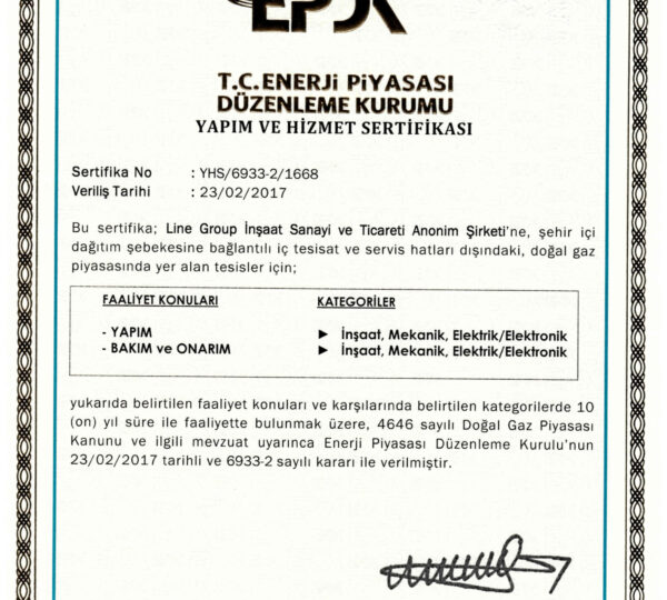 EPDK Yapım ve Hizmet Sertifikası